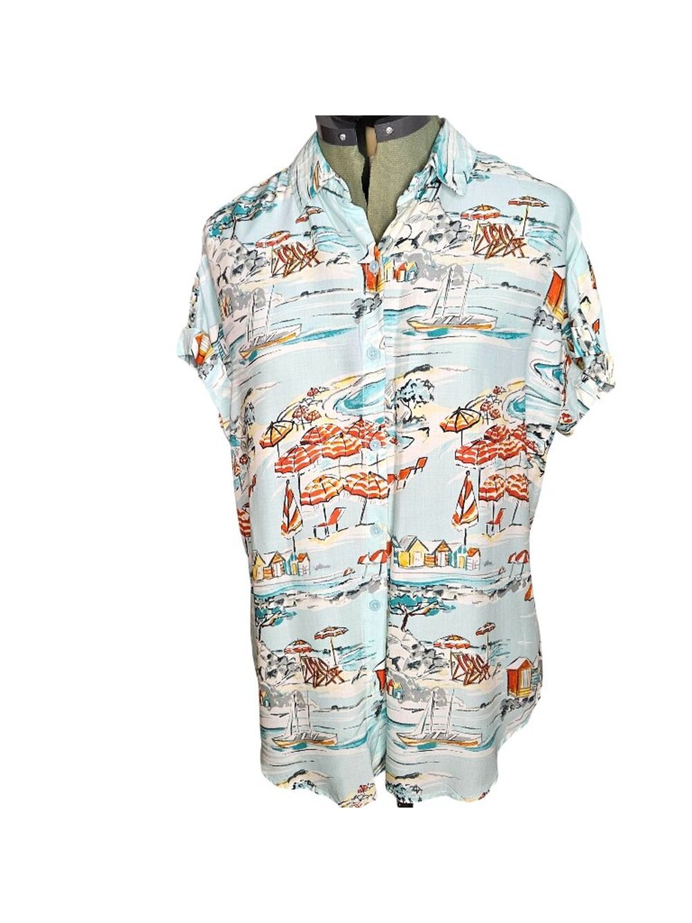 Men's  NWT Beachy lounge button up travel boho resort print button up shirt S/p